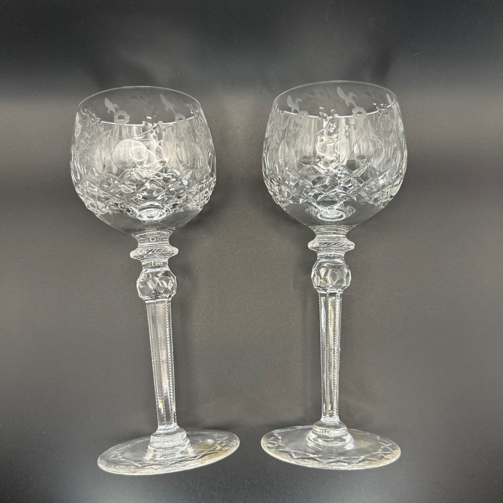 Rogaska Crystal Wine Glasses Fairycore Etched Floral Cut Glass Gallia‎ 8oz